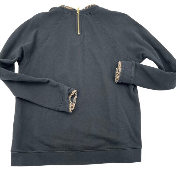 J.Crew Black Sweatshirt With Leopard Trim Crewneck Cotton Womens Size L - Picture 7 of 8